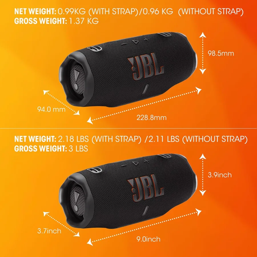 Misure e peso della JBL Charge 6 con e senza cinturino